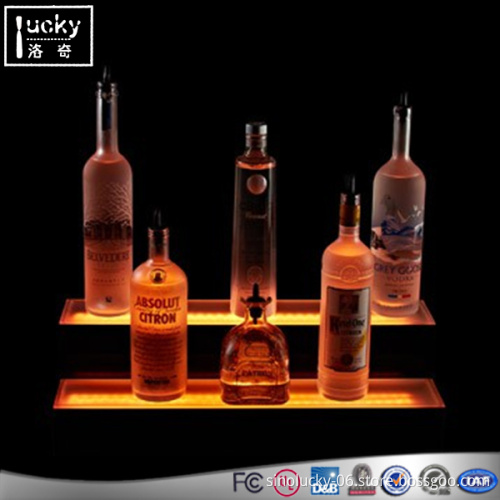 2 Tier LED Lighted Wine Bottle Rack,Custom Acrylic Wine Diaplay Shelf
